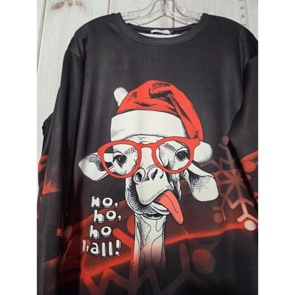 Sykooria Sweatshirt Mens XL Black Christmas Giraffe Ho Ho Ho Yall Graphic - Picture 2 of 6